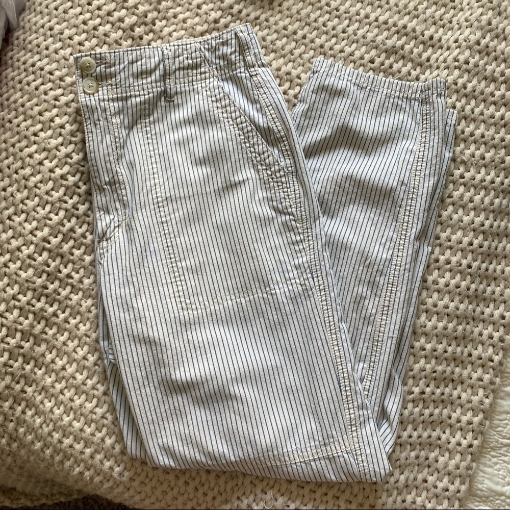 American Eagle Blue and White Striped Cotton Straight Leg Patchwork Pants 8